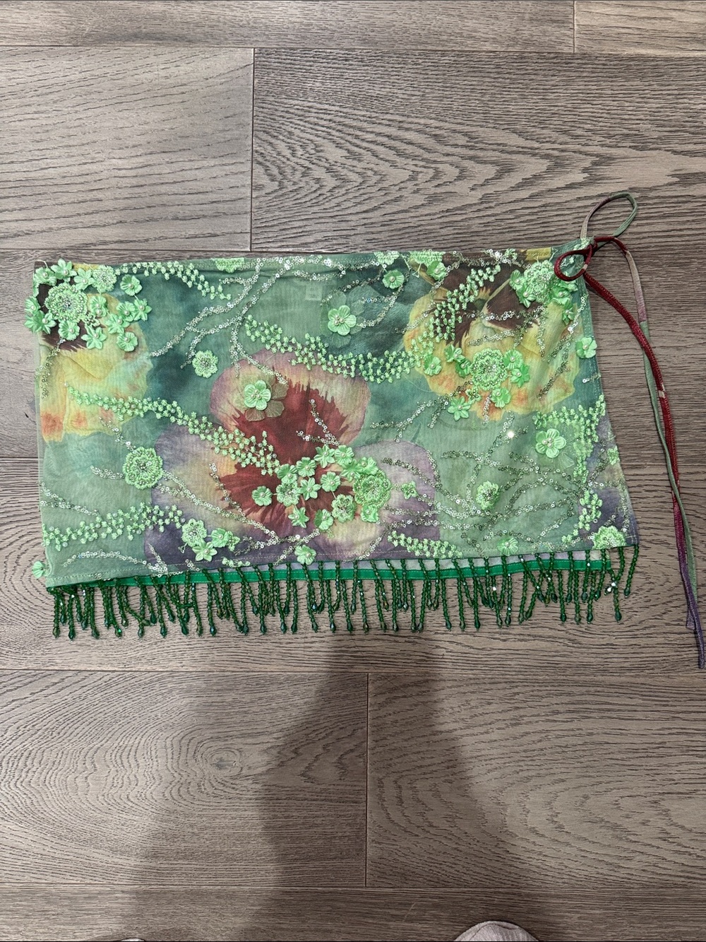 Jaded London Green Floral Embroidered Fringe Scarf